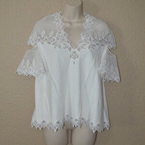 Sz 0 Jonathan Simkhai White Lace Detail Cut Out Shoulder Sleeve Blouse Top